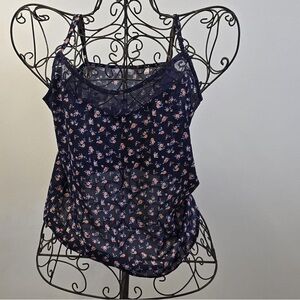 Reitmans Navy Floral Cami with Lace Trim